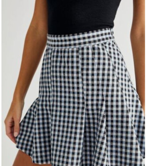 Free People Black Gingham Pleated Mini Skirt size 2 - Picture 2 of 5
